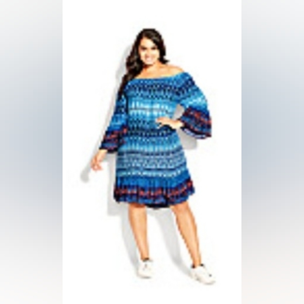 Loralette Vibrant Blue and Red Patterned Midi Dress